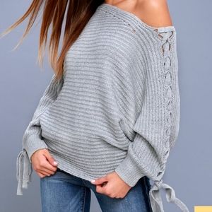 Sweeter Than Candy HeatherGrey Lace-Up Sweater